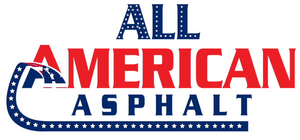 All American Asphalt logo with stars and a curved A resembling a road, in red, white, and blue.